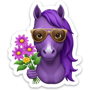 Purple horse wearing sunglasses and holding flower bouquet
 sticker