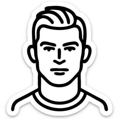 simple, recognizable icon of Cristiano Ronaldo focusing on signature hairstyle and confident expression, minimal color, clean lines sticker