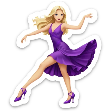 long blonde hair, dancing a tango in a purple dress and purple heels  sticker