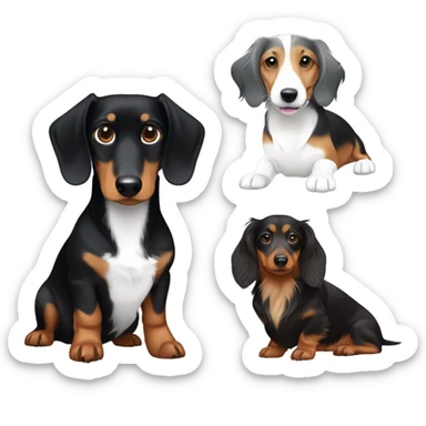 Black and tan dachshund, a long haired brown dachshund and a grey abs white border collie sticker