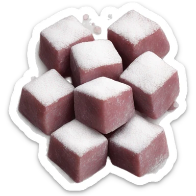 Turkish delight stacked cubes with chopped walnuts and covered with powdered sugar, on a plate sticker