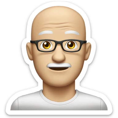 bald white man with a large forehead with wrinkles, thin square glasses and a square-shaped beard in front of his face, always white with his hands open over his ears as if to be able to hear better sticker