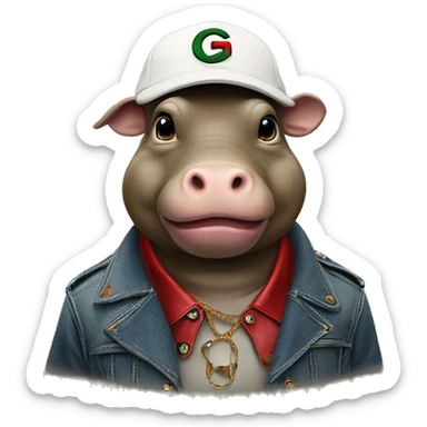 un hippopotame avecune casquette gucci su un t-max sticker