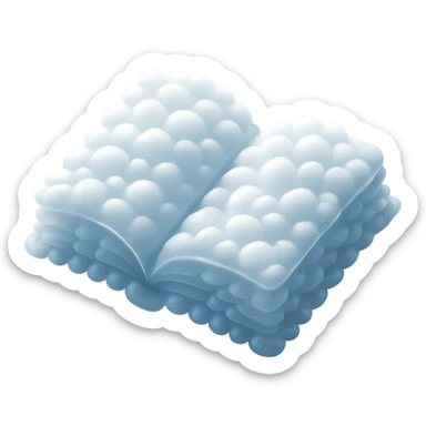 top view of a thick open book made entirely of small, very bright white fluffy convex clouds, matte glass style, emphasis on volume and airiness, no background sticker