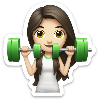 Pale girl with long dark brown hair and green eyes lifting weights  sticker