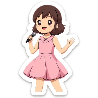 Gorgeous brunette anime girl wearing pink and singing on stage  sticker
