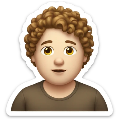 Fat white kid with long brown curly hair sticker