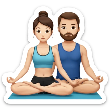 scottish man with stubble, brunette woman doing yoga sticker