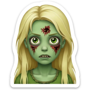 girl zombie with blonde long hair green skin and with no angry face sticker