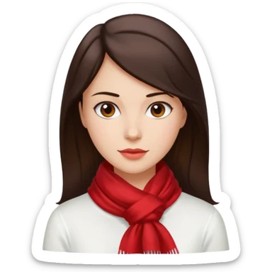 Mujer de pelo cafe oscuro y tez blanca, con camisa blanca y corbata/pañoleta sticker