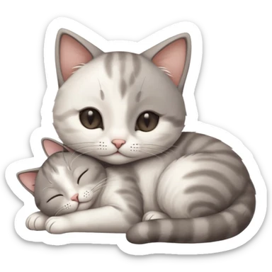 1 grey and white small cat with its eyes closed lying down leaning on its elbow with its paw curled under his head holding it up sticker
