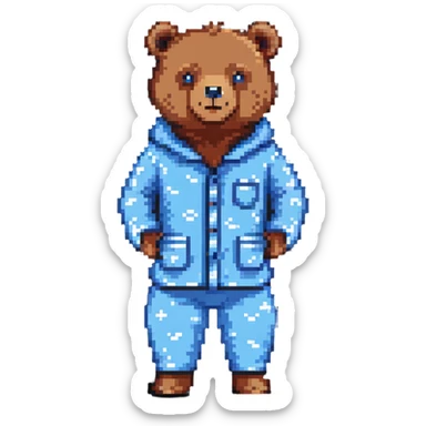bear in blue pajamas pixel art sticker