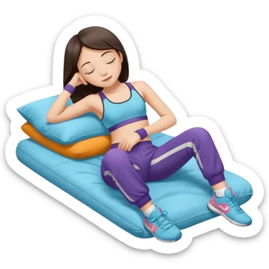 ten-year-old girl in a sports bra, trackpants, socks and high tops sleeping happily, prepubescent and flat-chested sticker