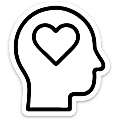 black line style, silhouette of head with heart inside, concept of self-care, mental health sticker