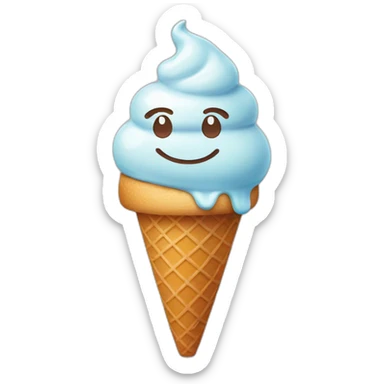 Cute ice cream on a cone with a smiley face sticker