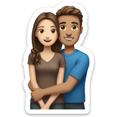 brunette guy with brown eyes hugs girl with light brown hair and blue eyes sticker