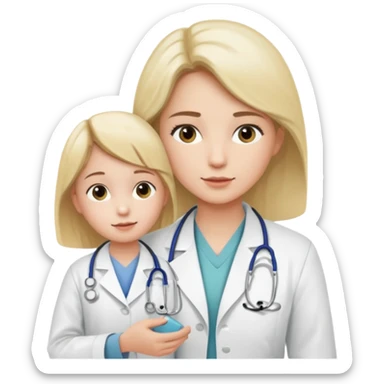 A young medic (woman) attending to a child patient at the local hospital sticker