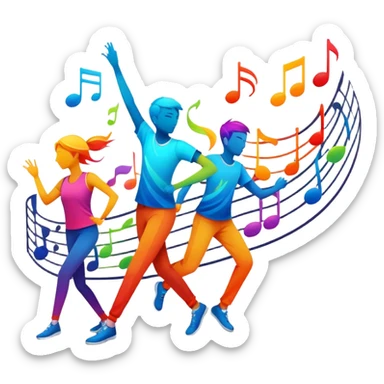An icon showing vibrant musical notes and rhythm bars, inspired by Muse Dash. The design features colorful, dynamic elements flowing in sync with the beat, with a character dancing in the background. Bright, energetic visuals emphasize the excitement of rhythm-based gameplay. Transparent background. sticker