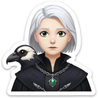 necromancer with black raven outfit white hair sticker