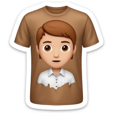 A 3D cartoon white shirt with a brown soil stain in the center, smooth fabric texture, bright lighting, realistic Memoji-style look. sticker