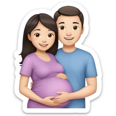Asian girl pregnant and white guy couple  sticker
