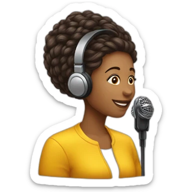 MULHER BRANCA COM CABELO LOIRO E LISO COM MICROFONE DE PODCAST E UM girassol  sticker