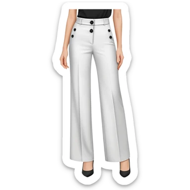 tailored palazzo pants for petite women, moderate wide leg, formal dress pants with button closure, shorter length, elegant office wear, only the garment on white background sticker