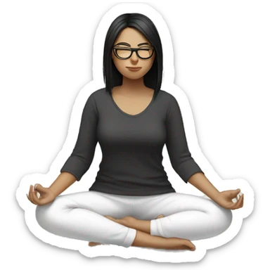 Black haired, white skinned girl with glasses meditating on the floor sticker