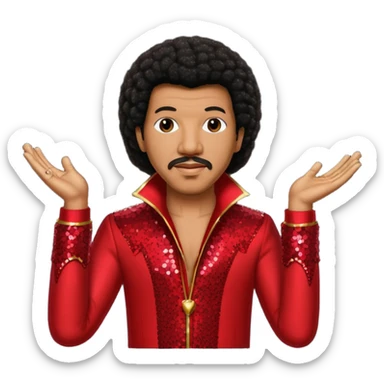 Lionel Richie with long dark brown afro hair, red sequin outfit  sticker