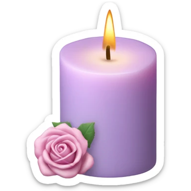 A soft lilac candle with a delicate pink wax rose on top, placed beside an old poetry book. sticker