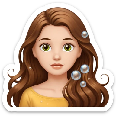 white long brunette hair girl with hazel eyes in the shower putting shampoo in with lots of bubbles sticker