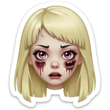 zombie girl emoji with long straight blonde hair, bangs, dramatic eyelashes, eyeliner, blush, mouth and ear piercings sticker