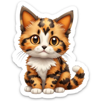 A high-resolution photo-realistic digital illustration of a tortoiseshell kitten, chest upward sticker