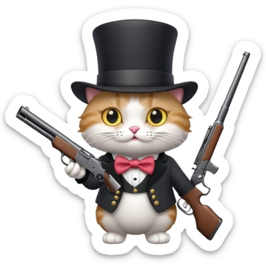 A cat with a top hat and a 24-gauge shotgun sticker