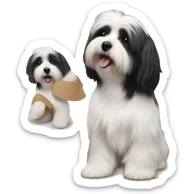 female painting a canvas with black and white havanese on it sticker