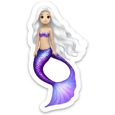 Iridescent mermaid tail full body white girl long hair brown and purple sticker
