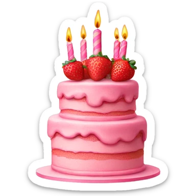 Pink birthday cake with strawberries  sticker