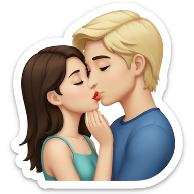 Blonde boy and brunette girl kissing sticker