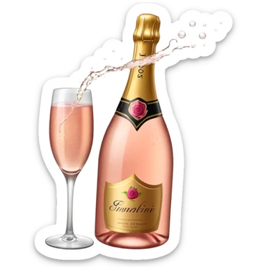 bottle of sparkling rose champagne tilted up and to the right sticker