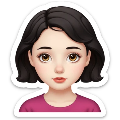 aesthetic girl , pale skin, doe eyes, button nose, soft arched brows,round face,full lips,short wavy black hair. please kindly genarate this avatar sticker