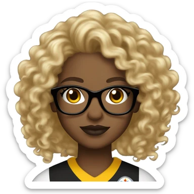 Steelers nfl girl brown skin full lips long blonde curly glasses sticker
