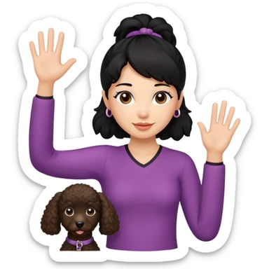 Ponytail black hair girl with brown Poodle say goodbye  sticker
