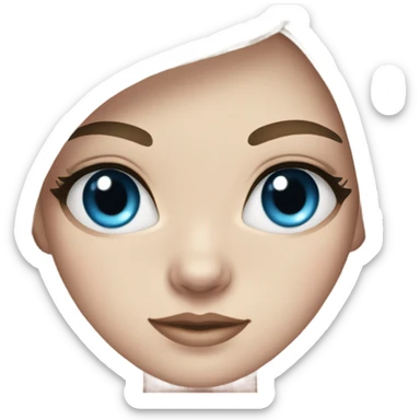 pale girl with long dark brown hair arched eyebrows, cat eye lashes and blue eyes sticker