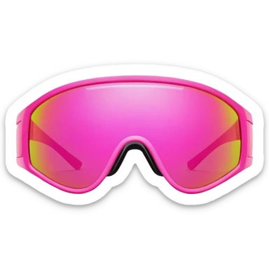 sporty pink shield visor sunglasses with robust thick frame, futuristic athletic design, substantial build, mirrored one-piece lens sticker