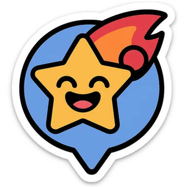 Brawl Stars pin featuring the Meteoric Fame icon, bold outlines, vibrant colors, playful expressive look sticker
