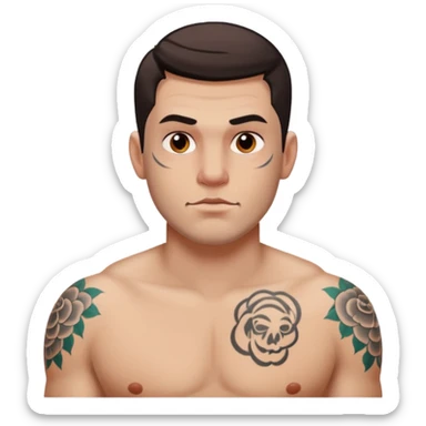 tattoo man, white skintone,tattoos on face, more visible, bulky man with tattos on his chest. sticker