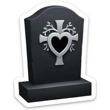 a black tombstone with the inscriptions in silver RIP and a silver heart sticker