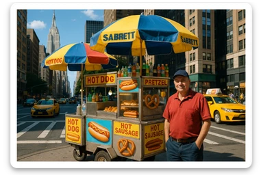 hotdog seller in New York with cart sticker