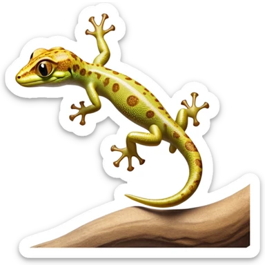 cinematic-gecko-realistic-full-body-climbing-emoji,-tiny-agile-frame-sticking-to-a-glass-surface-with-specialized-toes,-smooth-speckled-skin-in-rich-earthy-tones,-large-glistening-eyes-wide-and-watchful,-delicate-curved-tail-balancing sticker