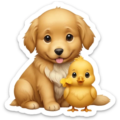 Un perrito con un pollito arriba sticker